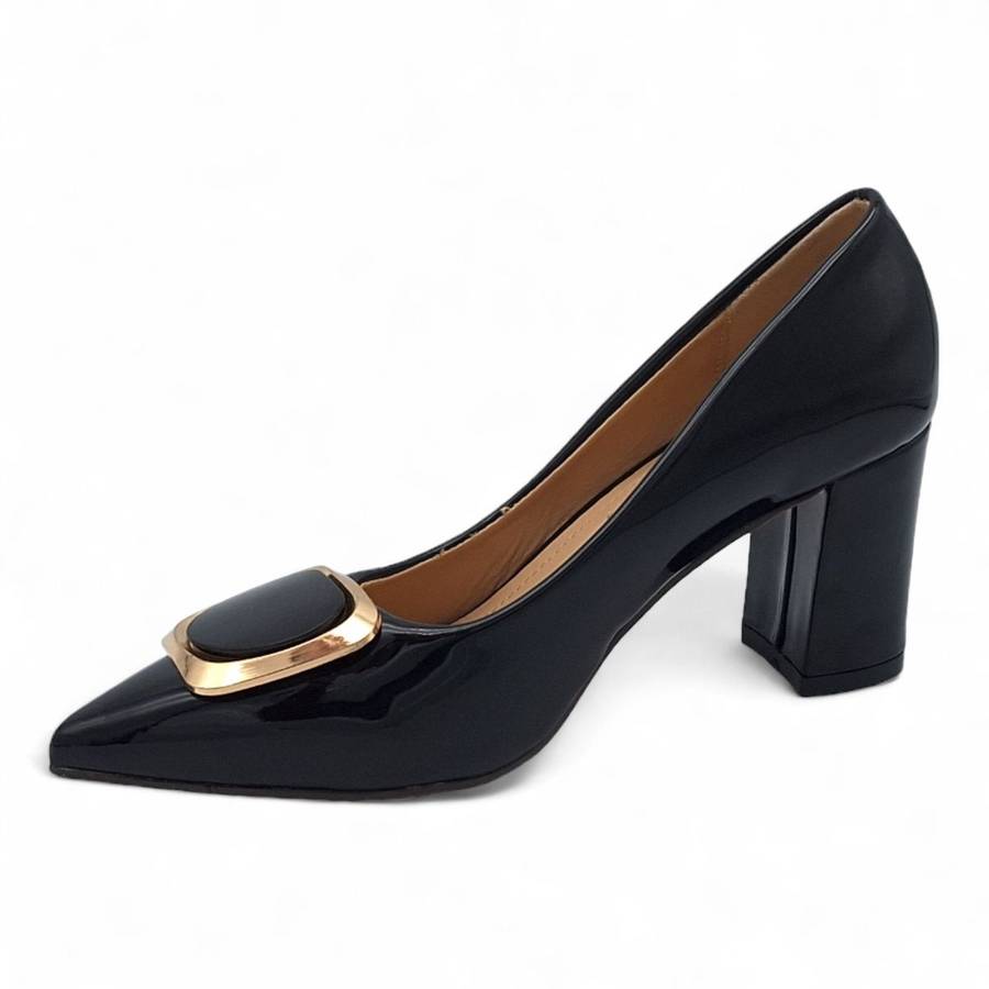 TTP Women Patent PU Block Heels with Square Decor JSF81