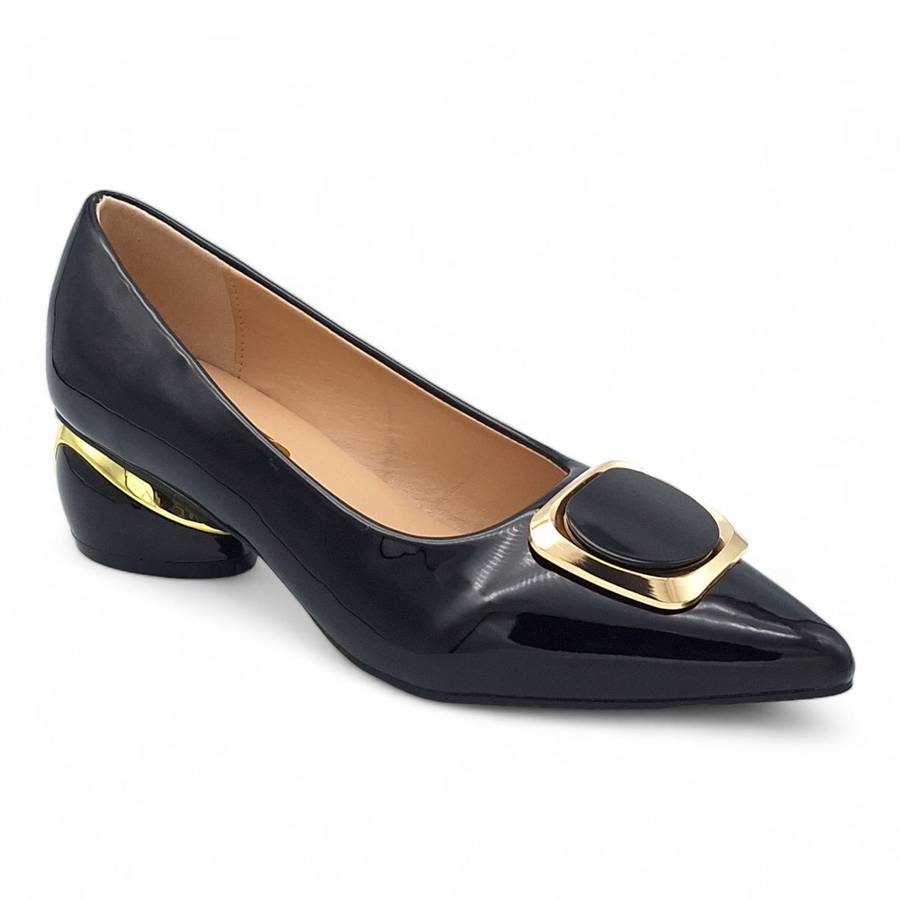 TTP Women Black Patent PU Court Heel JSF87