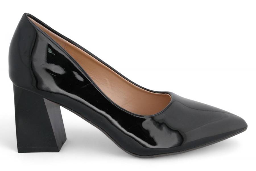 TTP Women Patent PU Flare Block Heel Slip On Courts JSF97