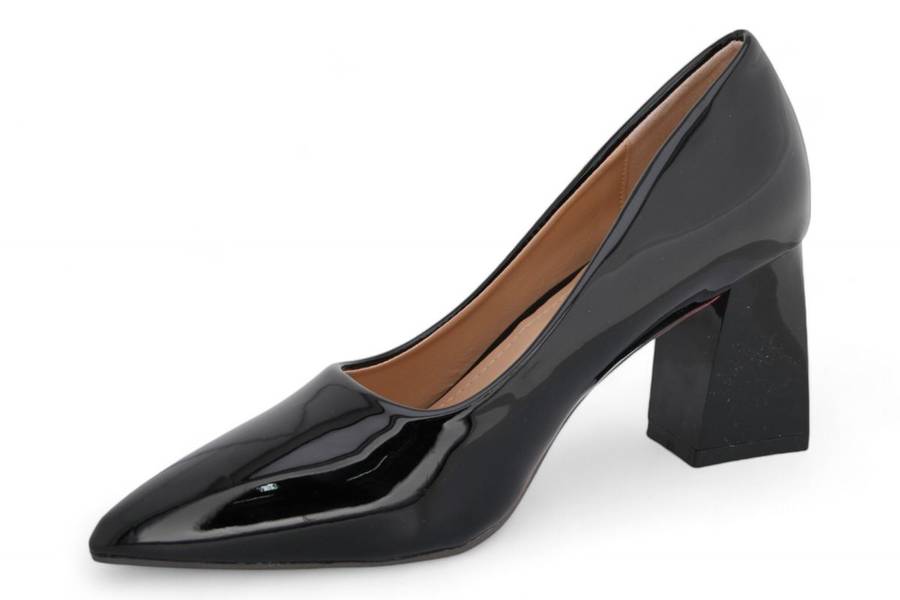 TTP Women Patent PU Flare Block Heel Slip On Courts JSF97