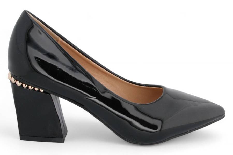 TTP Women Patent PU Rectangular Flare Block Heel Courts JSF98