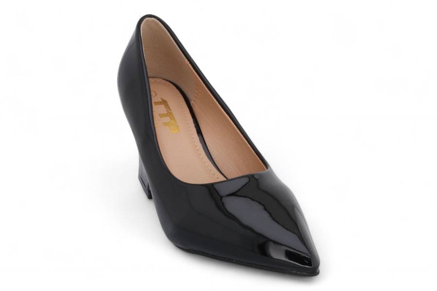 TTP Women Patent PU Rectangular Flare Block Heel Courts JSF98
