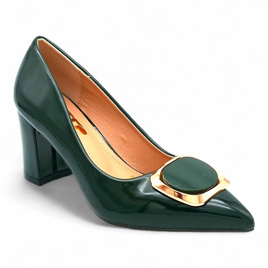 TTP Women Patent PU Block Heels with Square Decor JSF81
