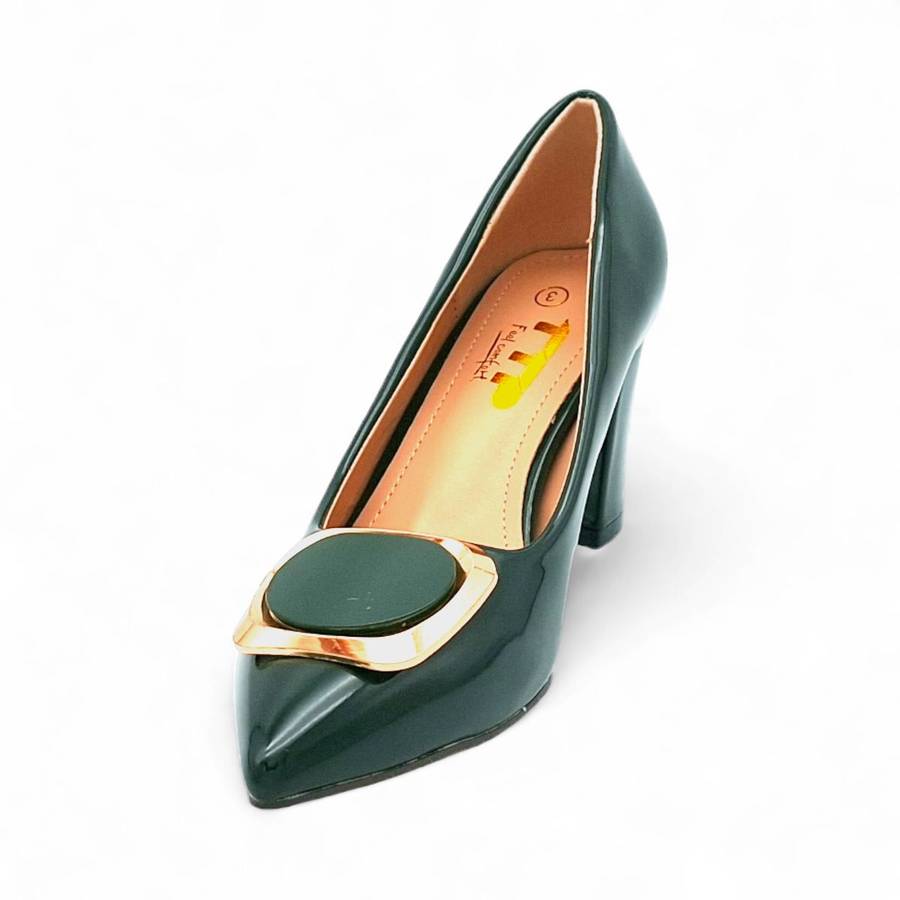 TTP Women Patent PU Block Heels with Square Decor JSF81