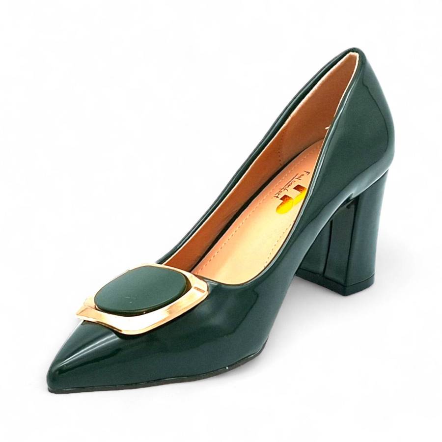 TTP Women Patent PU Block Heels with Square Decor JSF81