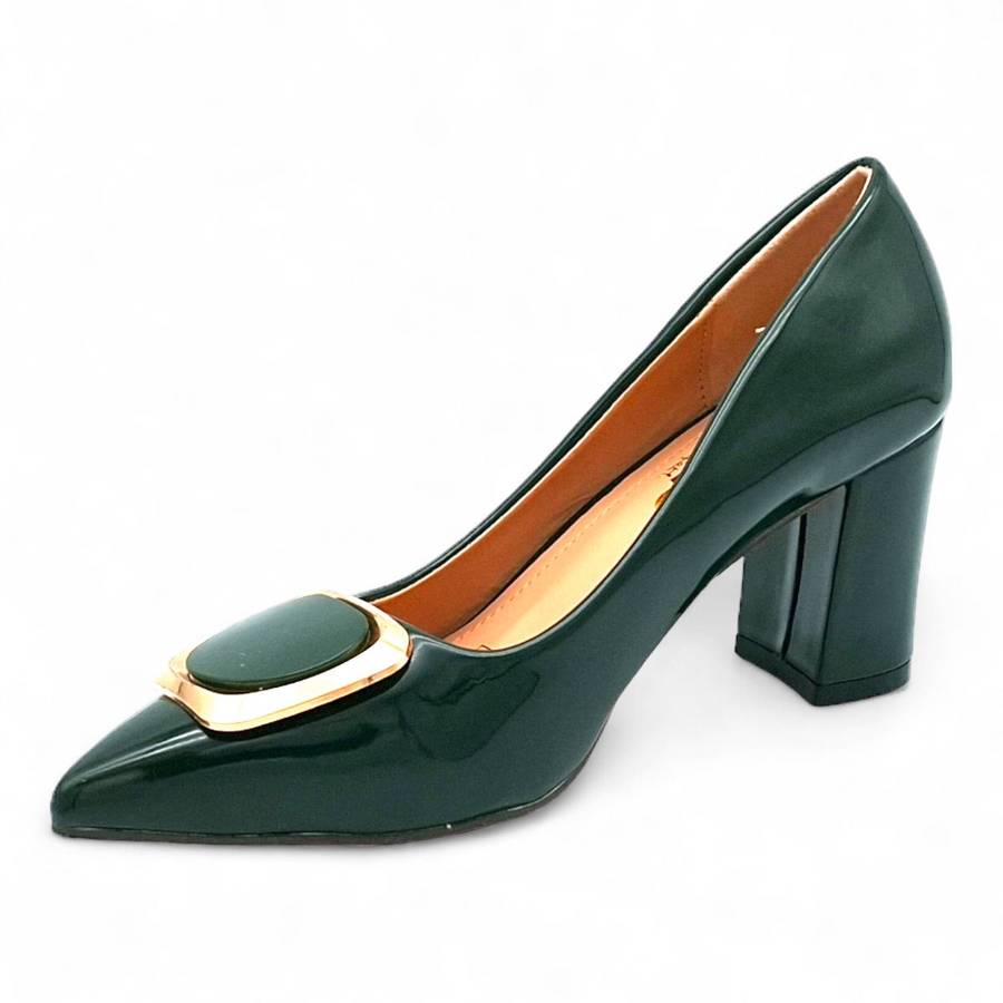 TTP Women Patent PU Block Heels with Square Decor JSF81