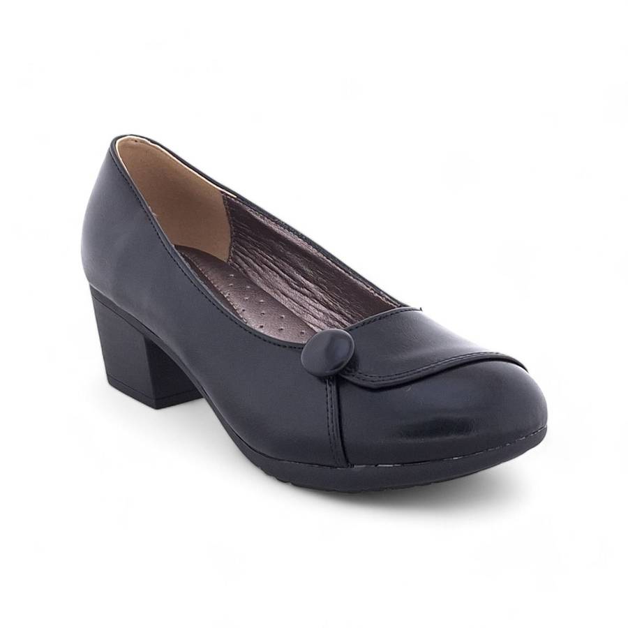 TTP Women's Classic Block Heel Courts with Vamp Wrap Closure Detail HT3806