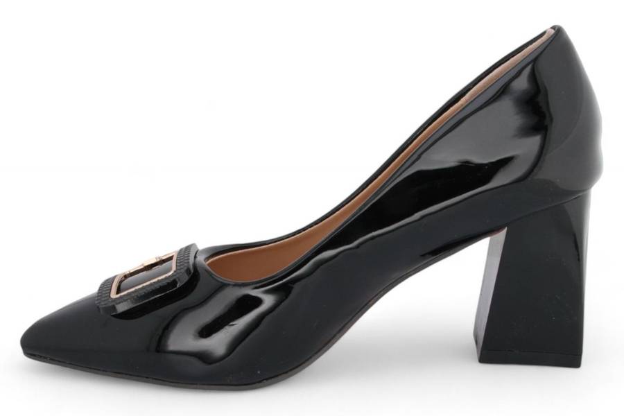 TTP Women Patent Flare Block Heel Slip On Courts with Square Decor JSF97-1