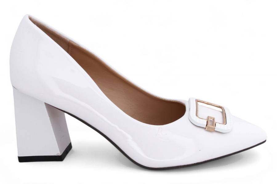 TTP Women Patent Flare Block Heel Slip On Courts with Square Decor JSF97-1