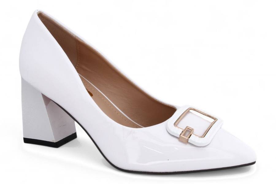 TTP Women Patent Flare Block Heel Slip On Courts with Square Decor JSF97-1