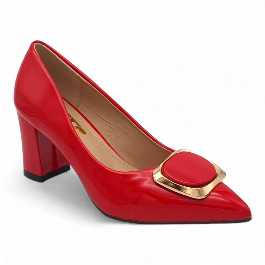 TTP Women Patent PU Block Heels with Square Decor JSF81