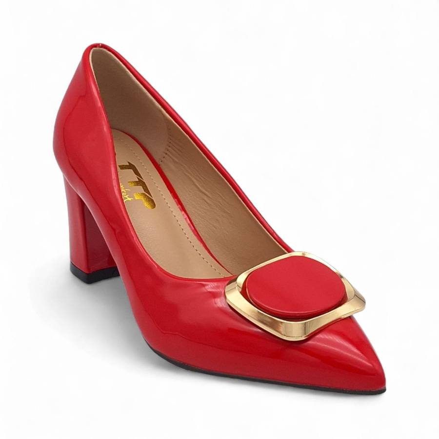 TTP Women Patent PU Block Heels with Square Decor JSF81