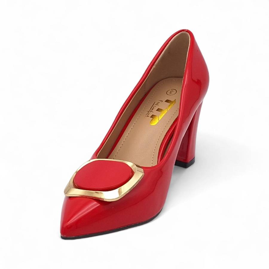 TTP Women Patent PU Block Heels with Square Decor JSF81