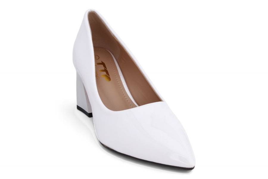 TTP Women Patent PU Flare Block Heel Slip On Courts JSF97