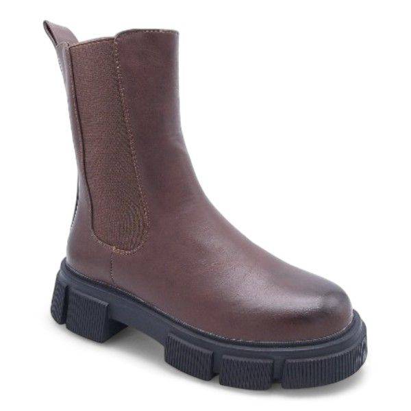 Women Platform Ankle Boots with Side Zipper and Elastic Panel XB231212