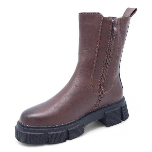Women Platform Ankle Boots with Side Zipper and Elastic Panel XB231212