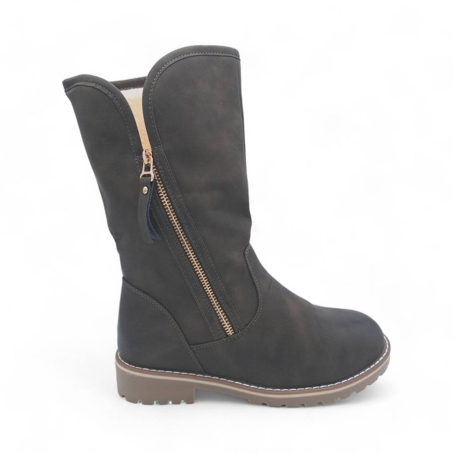 Fashion Mid-Calf Boots with Side Zipper - XB8208