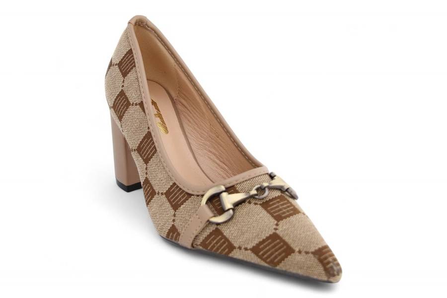 TTP Women Textile Block Heels with Link Decor and Geometric Pattern JSF109