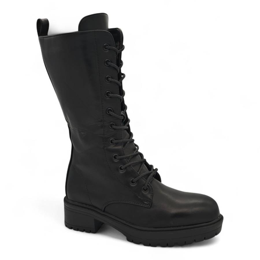TTP Women's Platform Mid Calf Boots with Lace and Side Zipper HTA08