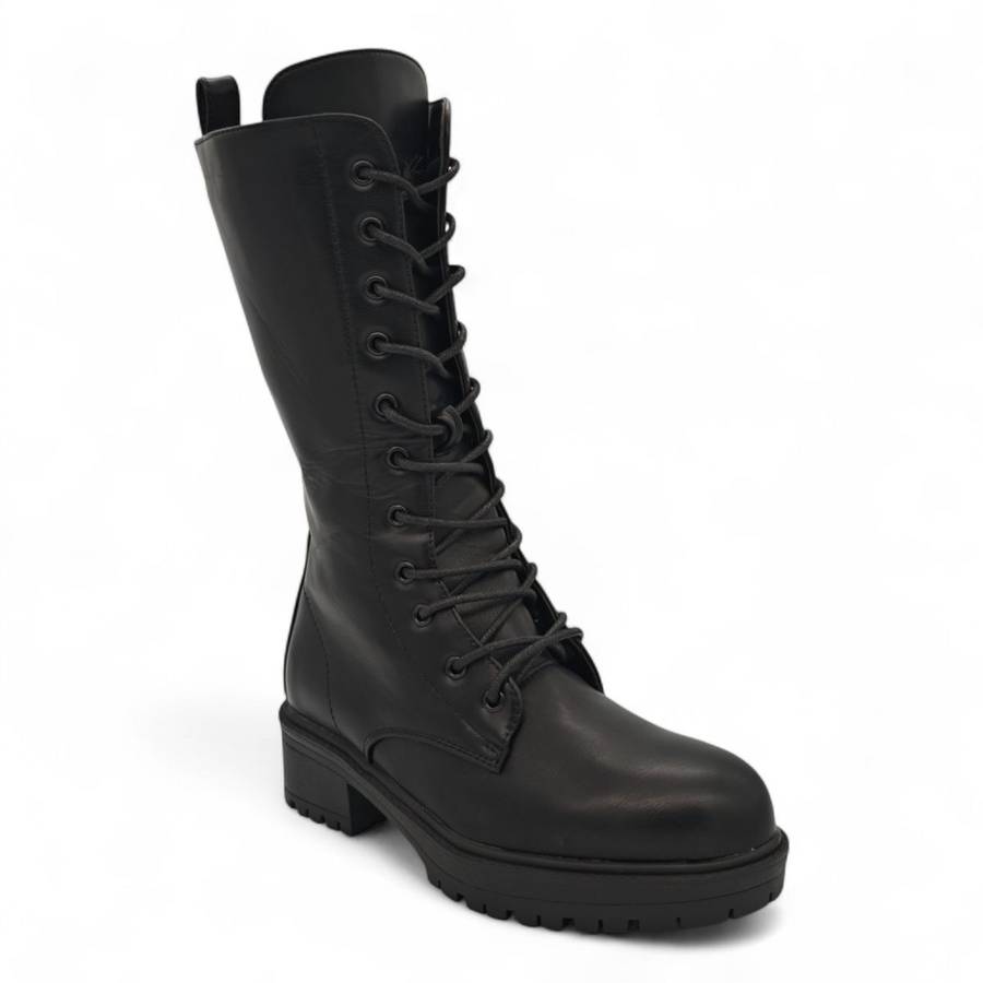 TTP Women's Platform Mid Calf Boots with Lace and Side Zipper HTA08