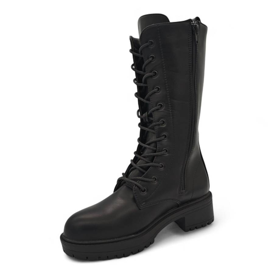 TTP Women's Platform Mid Calf Boots with Lace and Side Zipper HTA08
