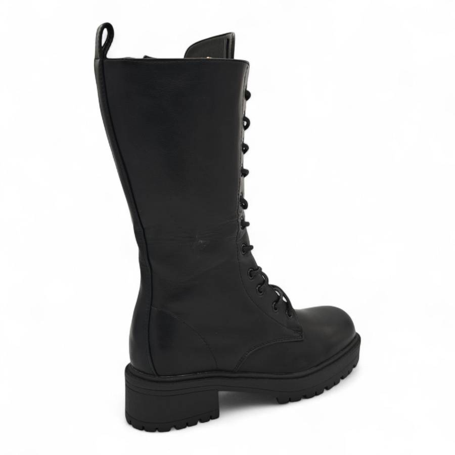 TTP Women's Platform Mid Calf Boots with Lace and Side Zipper HTA08