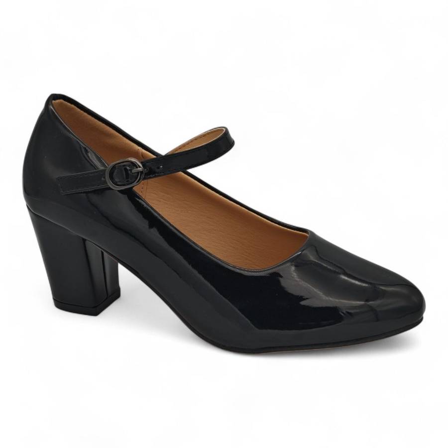TTP Patent PU Almond Toe Block Heel with Buckle Strap HTG-07