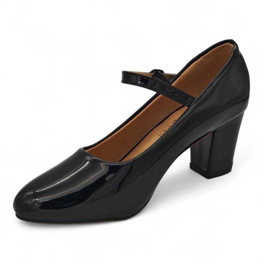 TTP Patent PU Almond Toe Block Heel with Buckle Strap HTG-07