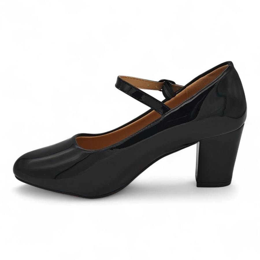 TTP Patent PU Almond Toe Block Heel with Buckle Strap HTG-07