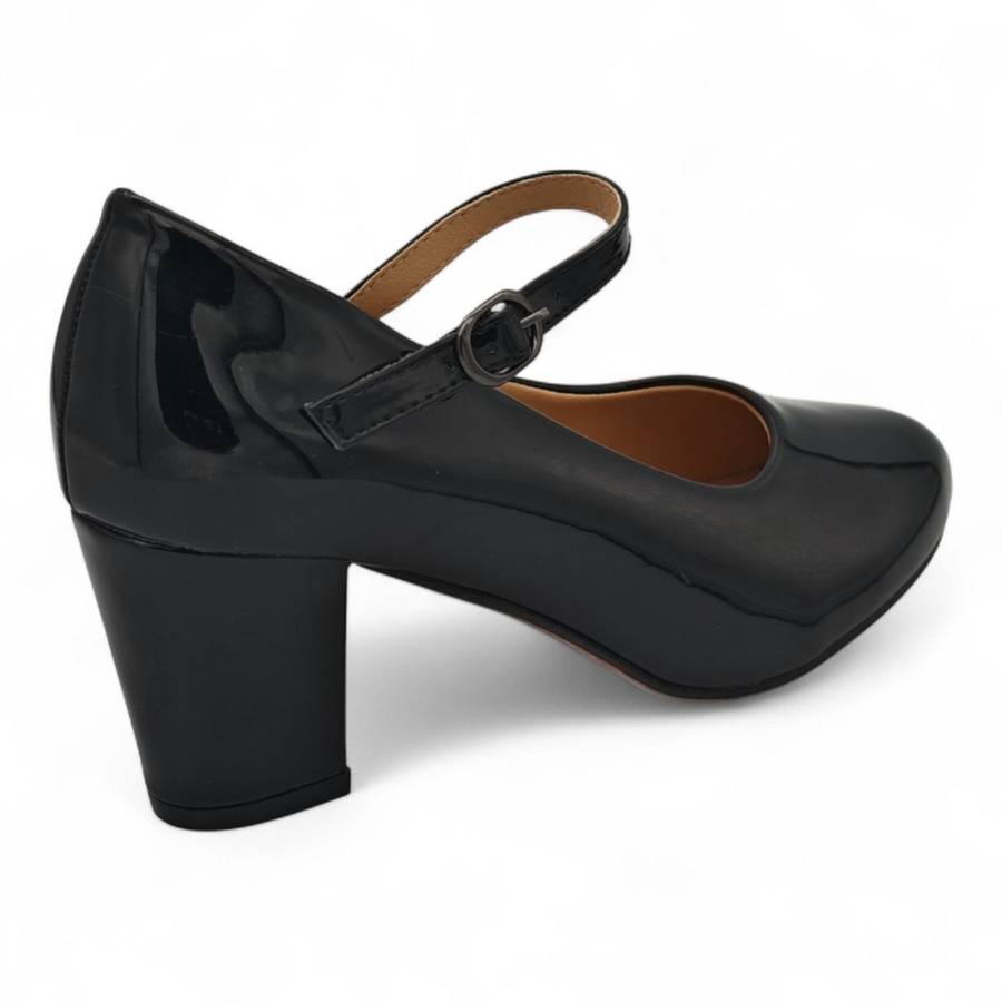 TTP Patent PU Almond Toe Block Heel with Buckle Strap HTG-07