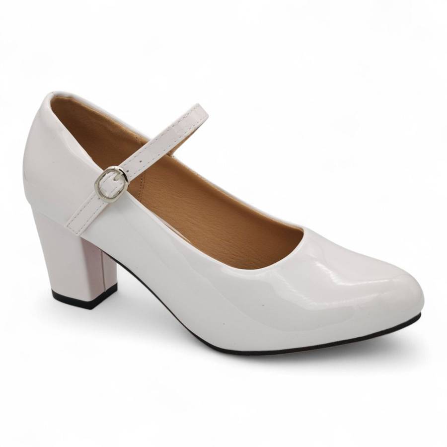 TTP Patent PU Almond Toe Block Heel with Buckle Strap HTG-07