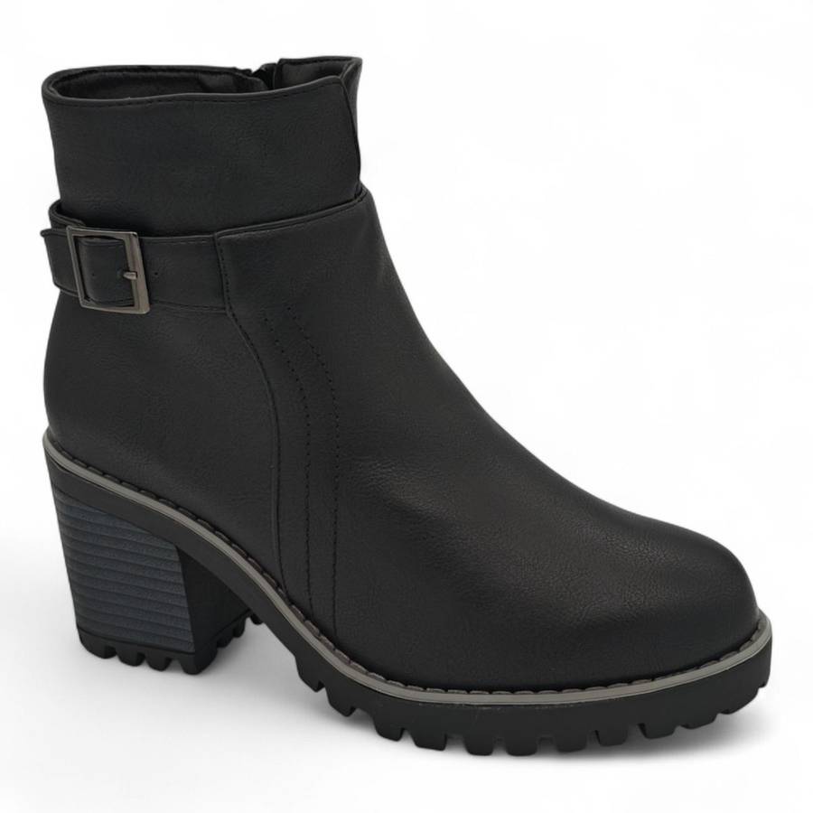 TTP Women's Block Heel Ankle Boots with Buckle Decor and Side Zipper HTM-1