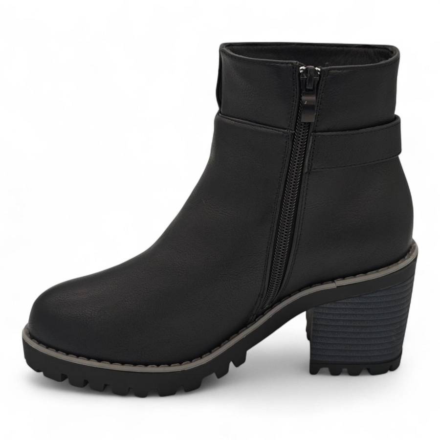 TTP Women's Block Heel Ankle Boots with Buckle Decor and Side Zipper HTM-1
