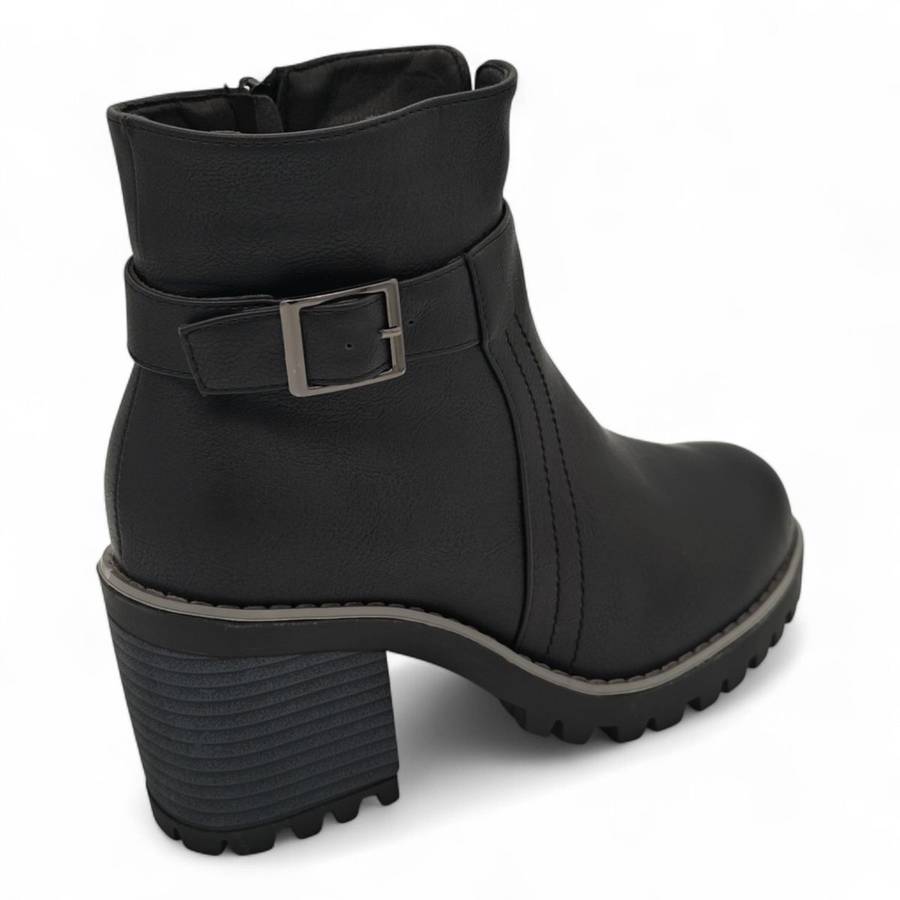 TTP Women's Block Heel Ankle Boots with Buckle Decor and Side Zipper HTM-1