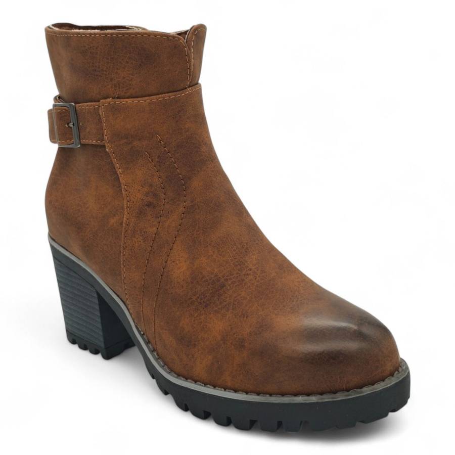 TTP Women's Block Heel Ankle Boots with Buckle Decor and Side Zipper HTM-1