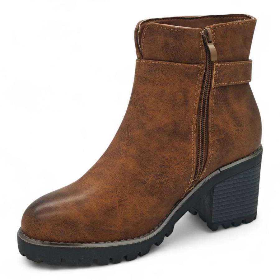 TTP Women's Block Heel Ankle Boots with Buckle Decor and Side Zipper HTM-1