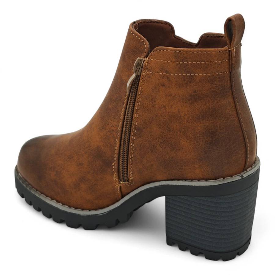 TTP Women Block Heel Ankle Boots with Elastic Panel and Side Zipper HTM-2