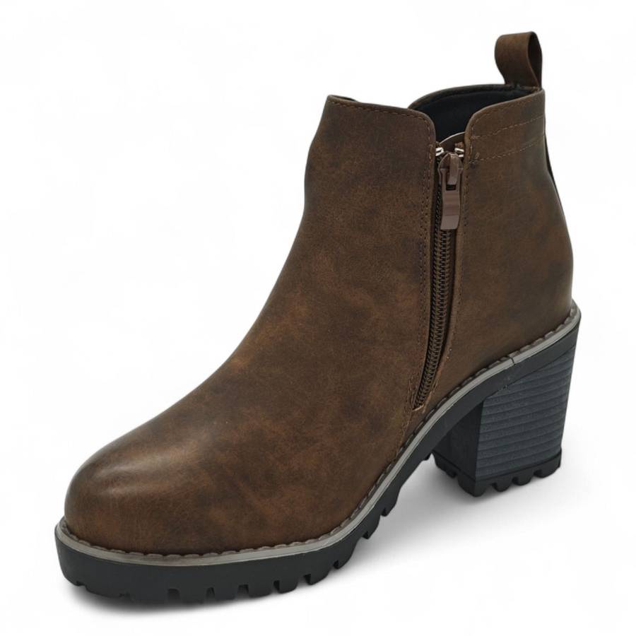 TTP Women Block Heel Ankle Boots with Elastic Panel and Side Zipper HTM-2