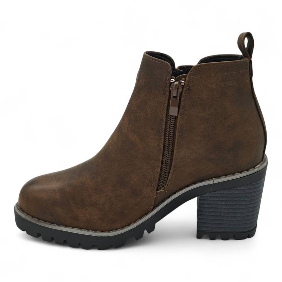 TTP Women Block Heel Ankle Boots with Elastic Panel and Side Zipper HTM-2