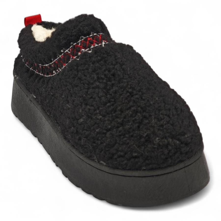 TTP Women Black Platform Cozy Slip On with Fur lining YD1083