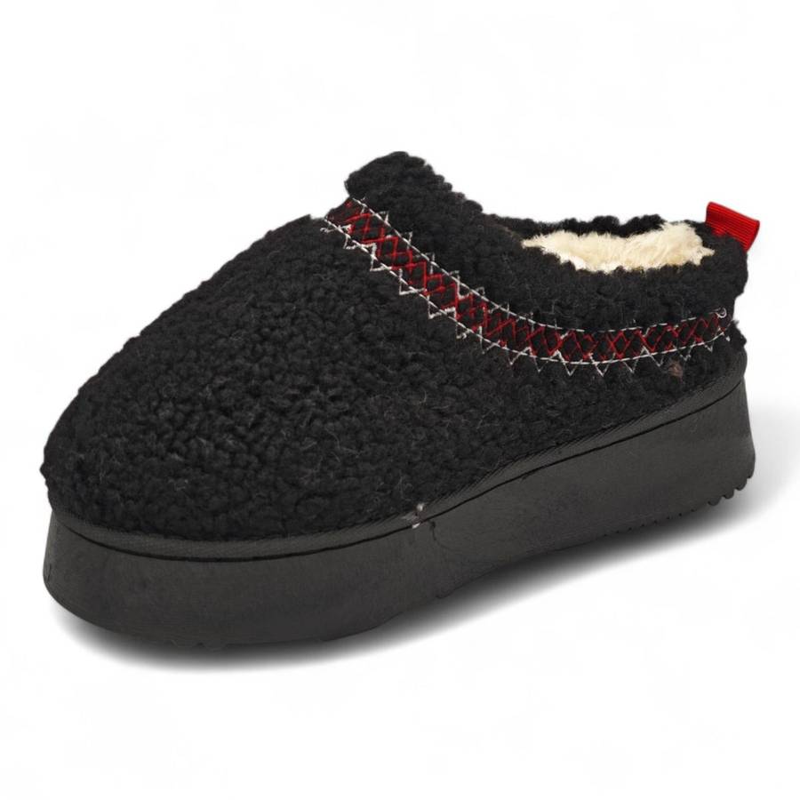 TTP Women Black Platform Cozy Slip On with Fur lining YD1083