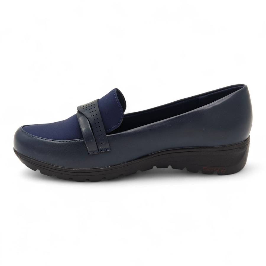 TTP Women's Navy Blue PU and Textile Loafer