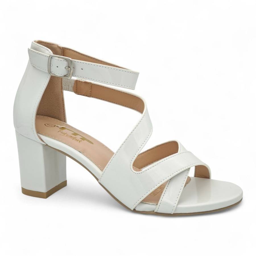 Patent TTP Block-Heel Sandal with Crisscross Straps JSF142