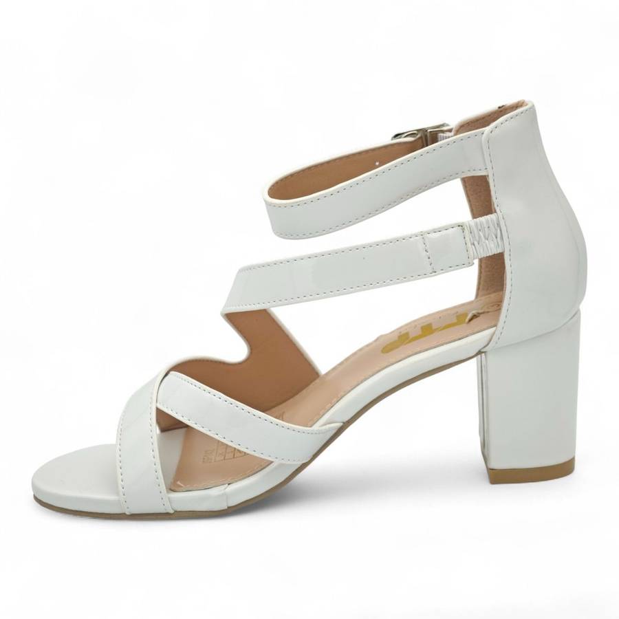 Patent TTP Block-Heel Sandal with Crisscross Straps JSF142