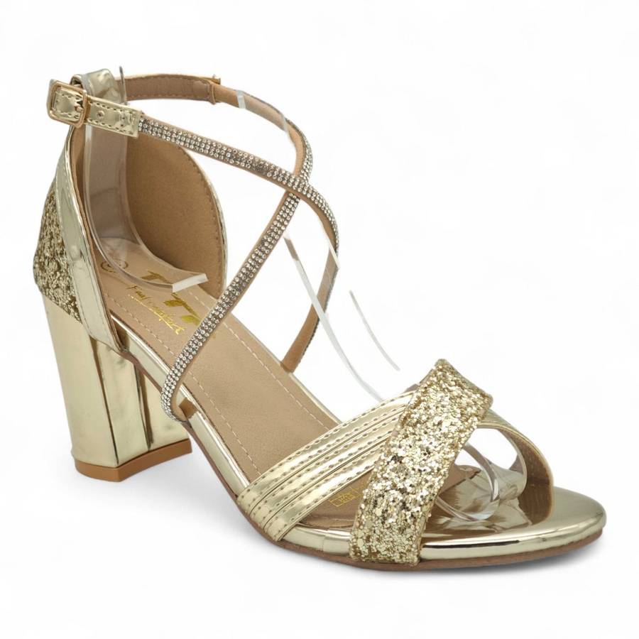 TTP Rosalind PU Glitter Crisscross Sandal with Rhinestone Strap MJ250820