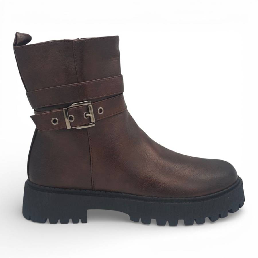 TTP Women's Buckle Decor Ankle Boot with Side Zipper MC0005
