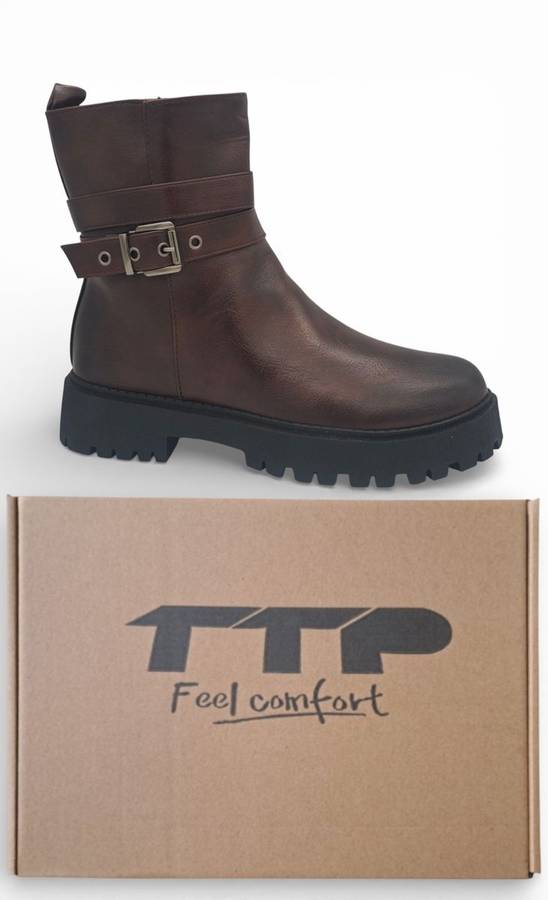 TTP Women's Buckle Decor Ankle Boot with Side Zipper MC0005