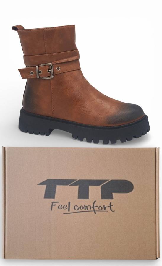 TTP Women's Buckle Decor Ankle Boot with Side Zipper MC0005