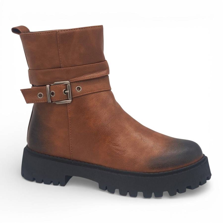 TTP Women's Buckle Decor Ankle Boot with Side Zipper MC0005