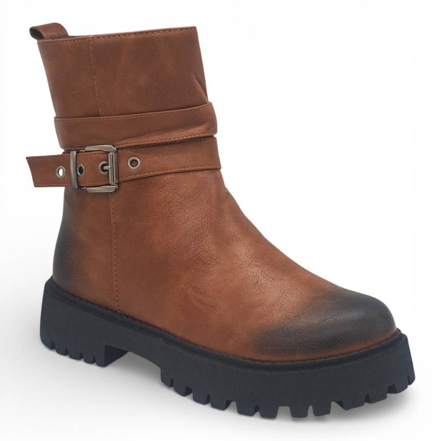 TTP Women's Buckle Decor Ankle Boot with Side Zipper MC0005